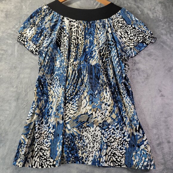 Notations Womens XL Embellished Animal Print Blue Black‎ Short Sleeve Top Vibes - Picture 8 of 11
